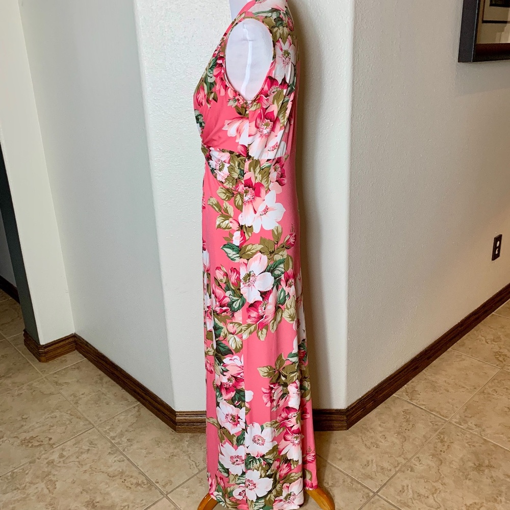 IMAN Pink Tropical Print Twist Front Maxi Dress Size Small - Picture 5 of 9